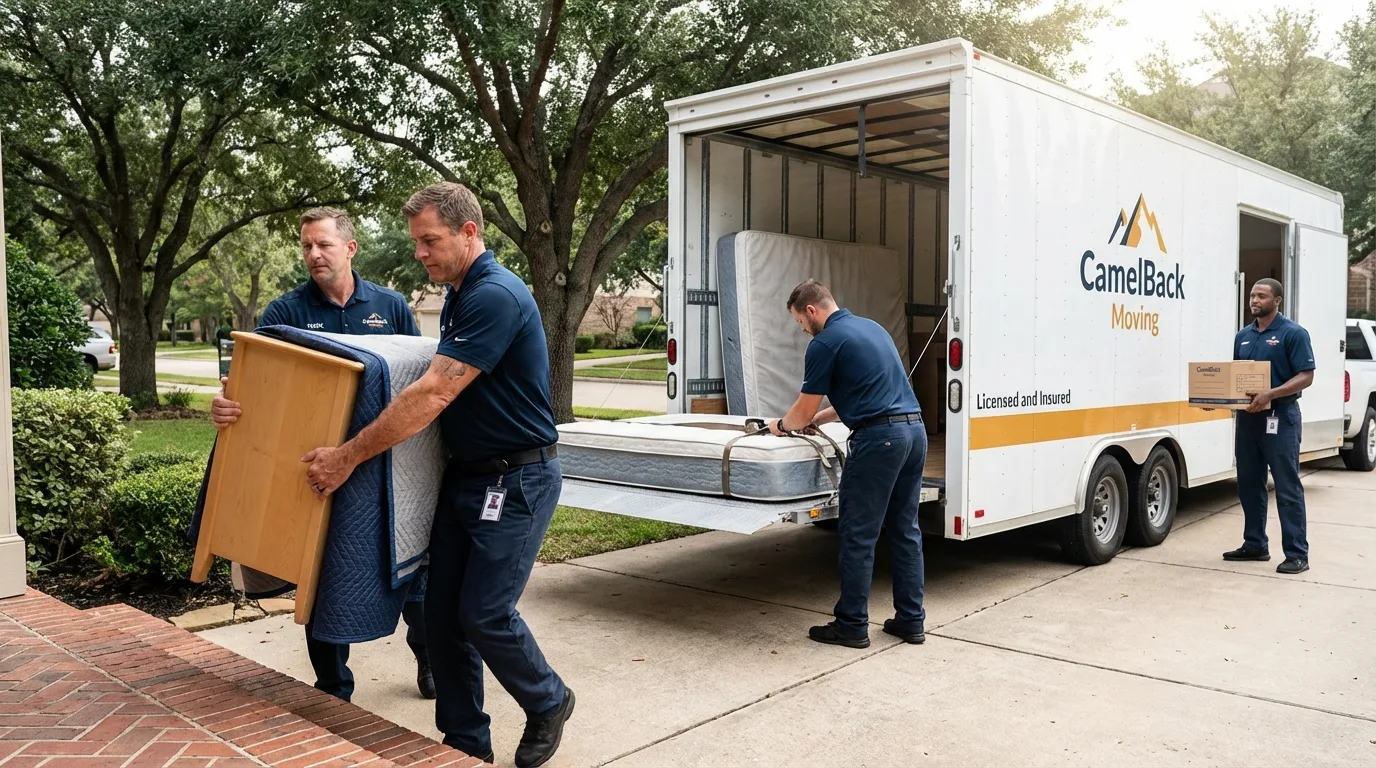 Crew loading residential truck for cross-state move from West Yarmouth, MA