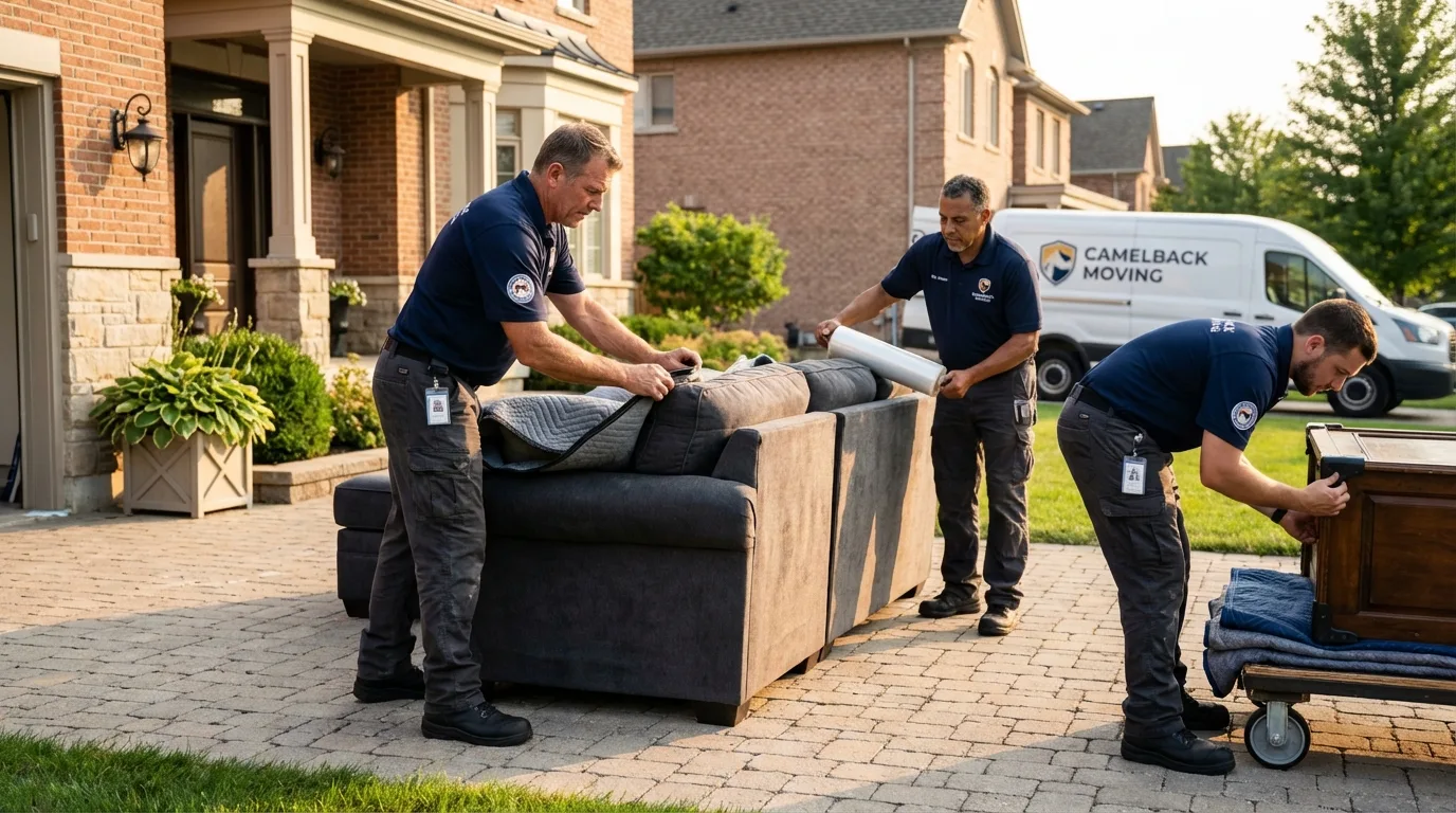 Large estate moving crew wrapping furniture in West Yarmouth, MA