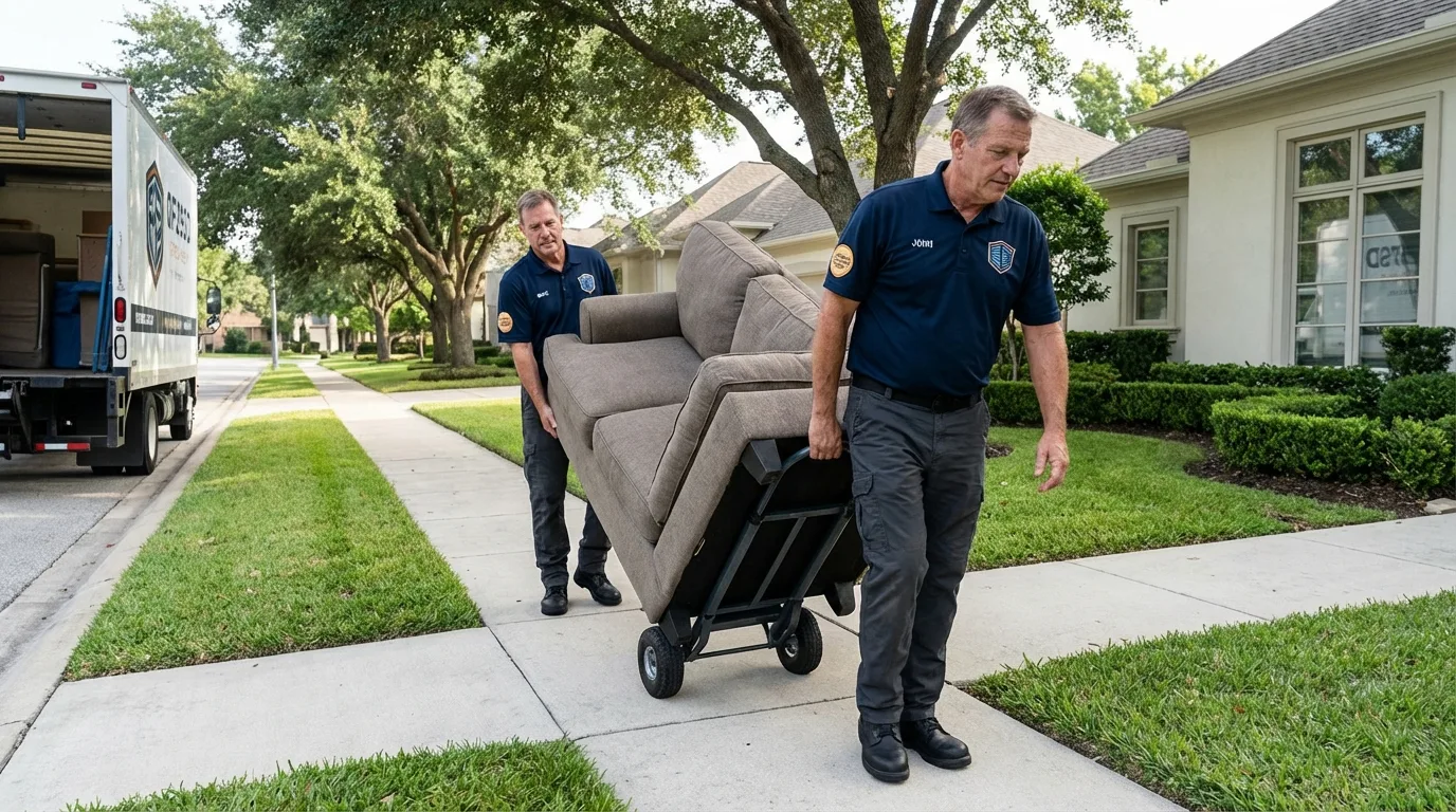 Local residential moving crew loading furniture in West Yarmouth, MA