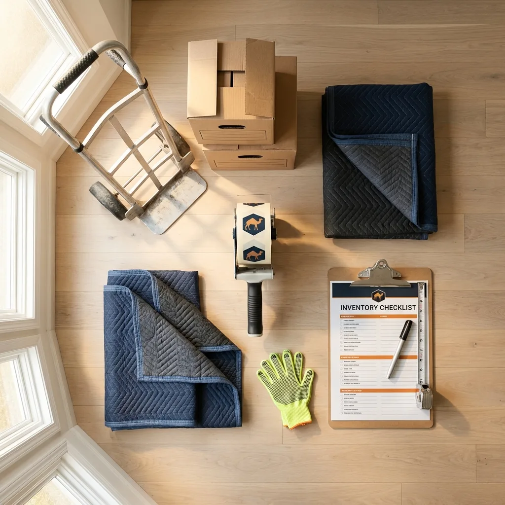 Professional moving supplies and packing materials layout for West Yarmouth residential relocations